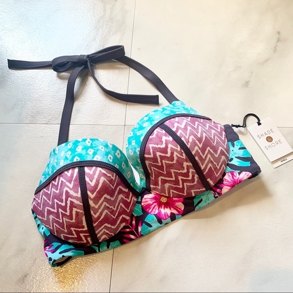 Shade & Shore Other - ❤️Shade & shore purple floral halter bikini top 34c